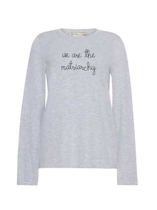 "we are the matriarchy" Mara Crewneck Cotton Silk Core LINGUA FRANCA NYC Smoke XS
