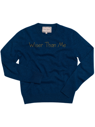 "wiser than me" Crewneck Sweater LINGUA FRANCA NYC Peacock XS 