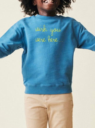 "wish you were here..." Kids' Sweatshirt  Lingua Franca NYC 2T Vintage Blue 