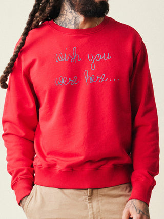 "wish you were here..." Men's Sweatshirt  Lingua Franca NYC S Red 