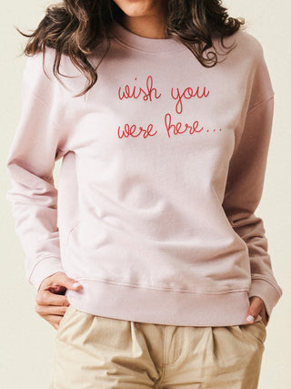 "wish you were here..." Women's Sweatshirt  Lingua Franca NYC XS Light Pink 