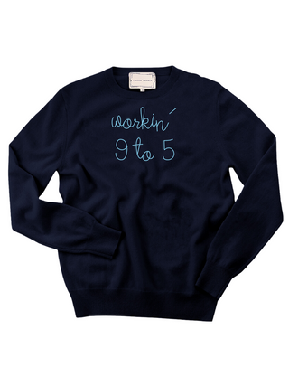 "workin' 9 to 5" Crewneck Sweater Donation10p Navy XS 