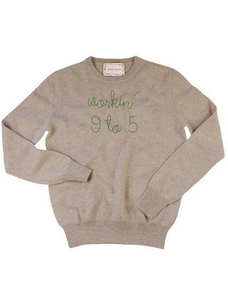 "workin' 9 to 5" Crewneck Sweater Donation10p Oatmeal XS 