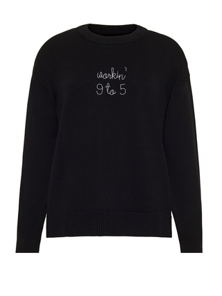 "workin' 9 to 5" Maxine Sweater Cotton Cashmere LINGUA FRANCA NYC Black XS