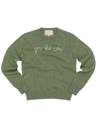 "yes she can" Crewneck Sweater LINGUA FRANCA NYC Olive XS 