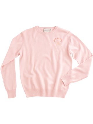 "you are my sunshine" Women's Crewneck Cashmere Core LINGUA FRANCA NYC Pale Pink XS