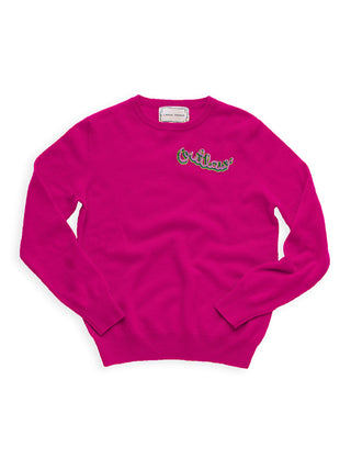 Custom Patch Crewneck Sweater Lingua Franca NYC Fuchsia XS 
