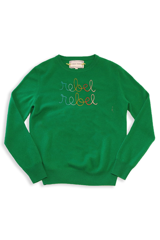 "rebel rebel" Crewneck Sweater Lingua Franca NYC Kelly Green XS 