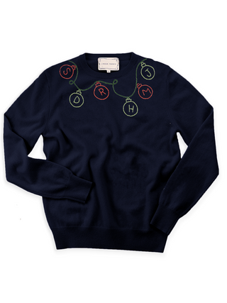 String Ornaments Crewneck Sweater Lingua Franca NYC Navy XS 