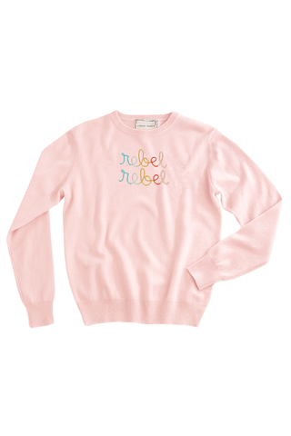"rebel rebel" Crewneck Sweater Lingua Franca NYC Pale Pink XS 