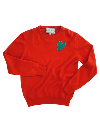 Felt Heart Crewneck Sweater Lingua Franca NYC Red XS 