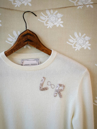 Custom Beaded Initial Forever Crewneck Sweater Lingua Franca NYC   