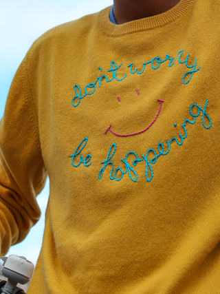 "don't worry be happening" Crewneck Sweater Lingua Franca NYC   