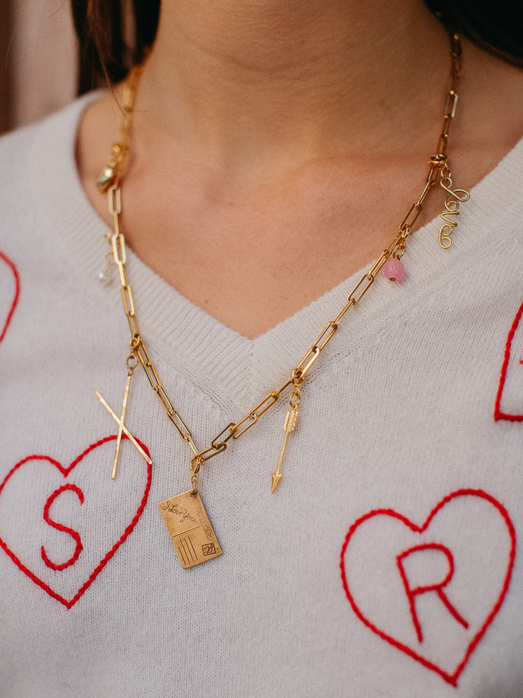 Authentic LV Key on Gold-Filled Paperclip Chain with Heart