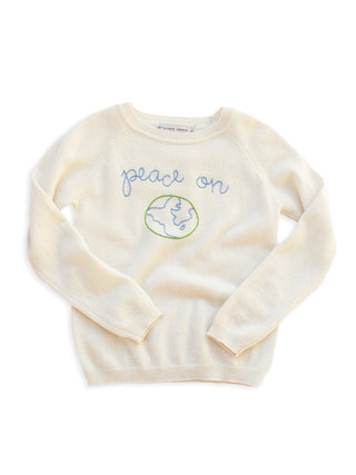 Peace on Earth Kids Sweater Lingua Franca NYC Cream 2T 