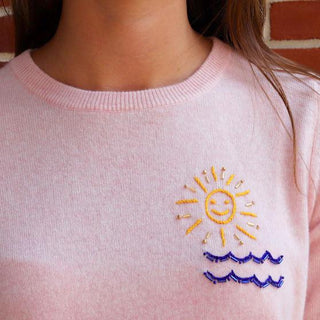 Beaded Sun and Waves Crewneck Sweater Lingua Franca NYC   