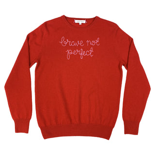 "brave not perfect" Crewneck Womens Lingua Franca NYC Red XS 