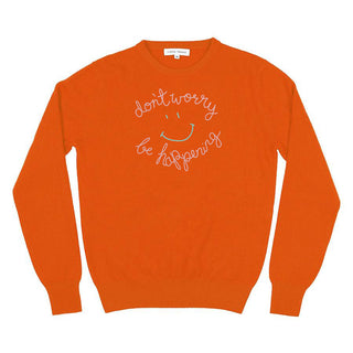 "don't worry be happening" Crewneck Sweater Lingua Franca NYC Poppy XS 