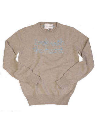 "look with the heart" Crewneck  Lingua Franca NYC Oatmeal XS 