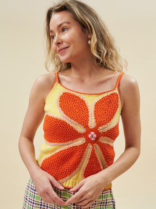 Crochet Flower Tank  Lingua Franca NYC Pale Yellow XS 